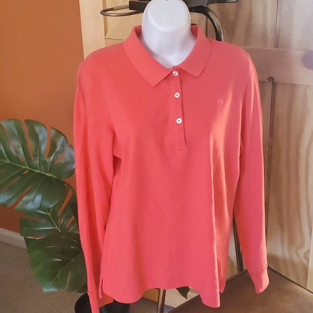 Lilly Pulitzer Long-Sleeve Polo Shirt, Neon Coral size Medium